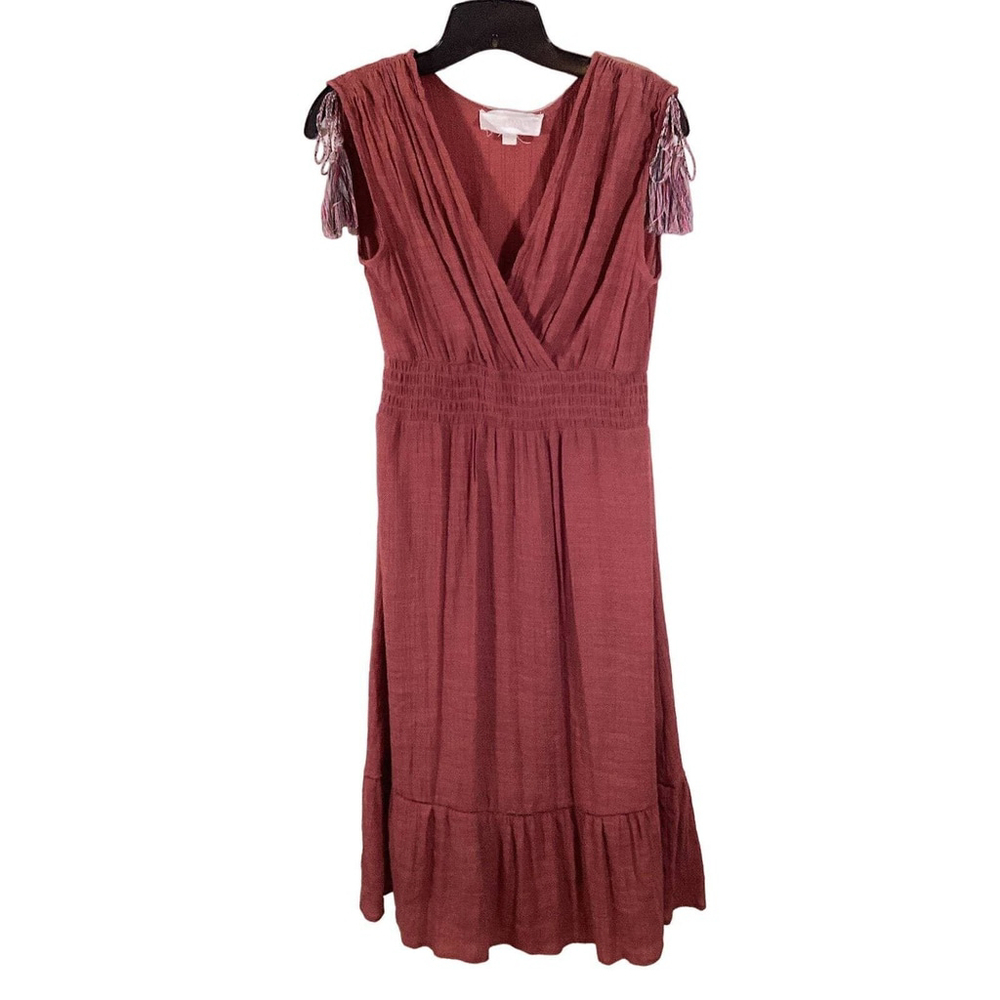 Superfoxx Women's Sz S Tassel Ties Smocked V-Neck Sleeveless Midi Dress